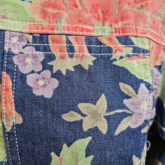 Floral Print Button Front Cotton Shacket Lightweight Jacket by Sag Harbor Small - Picture 8 of 14